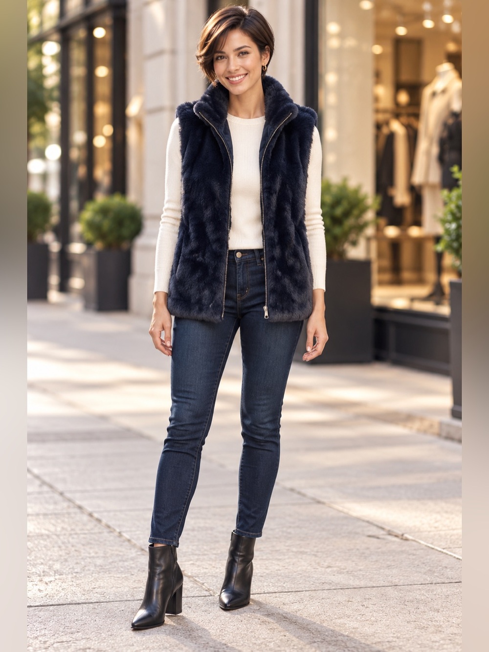 J. Crew Navy Faux-Fur Zip-Up Vest XS💙💙💙💙